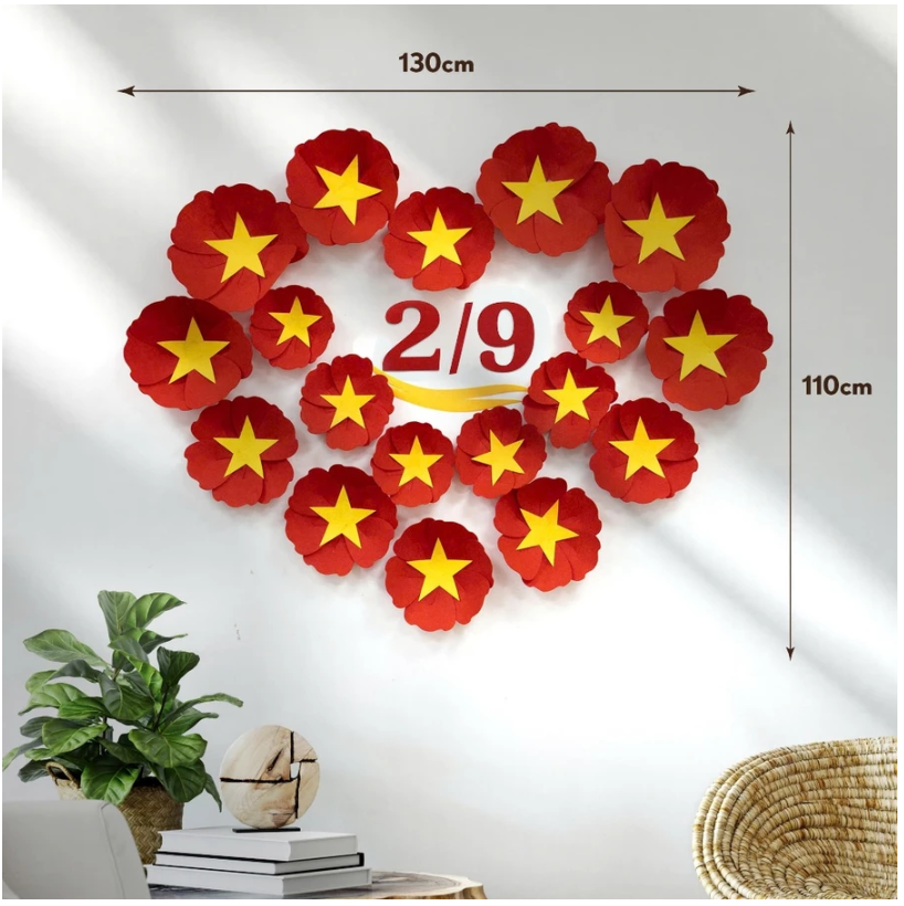 Set Decor Hoa Đỏ Sao Vàng Dán Tường